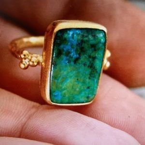 Malachite gold over gold vermeil ring size 7